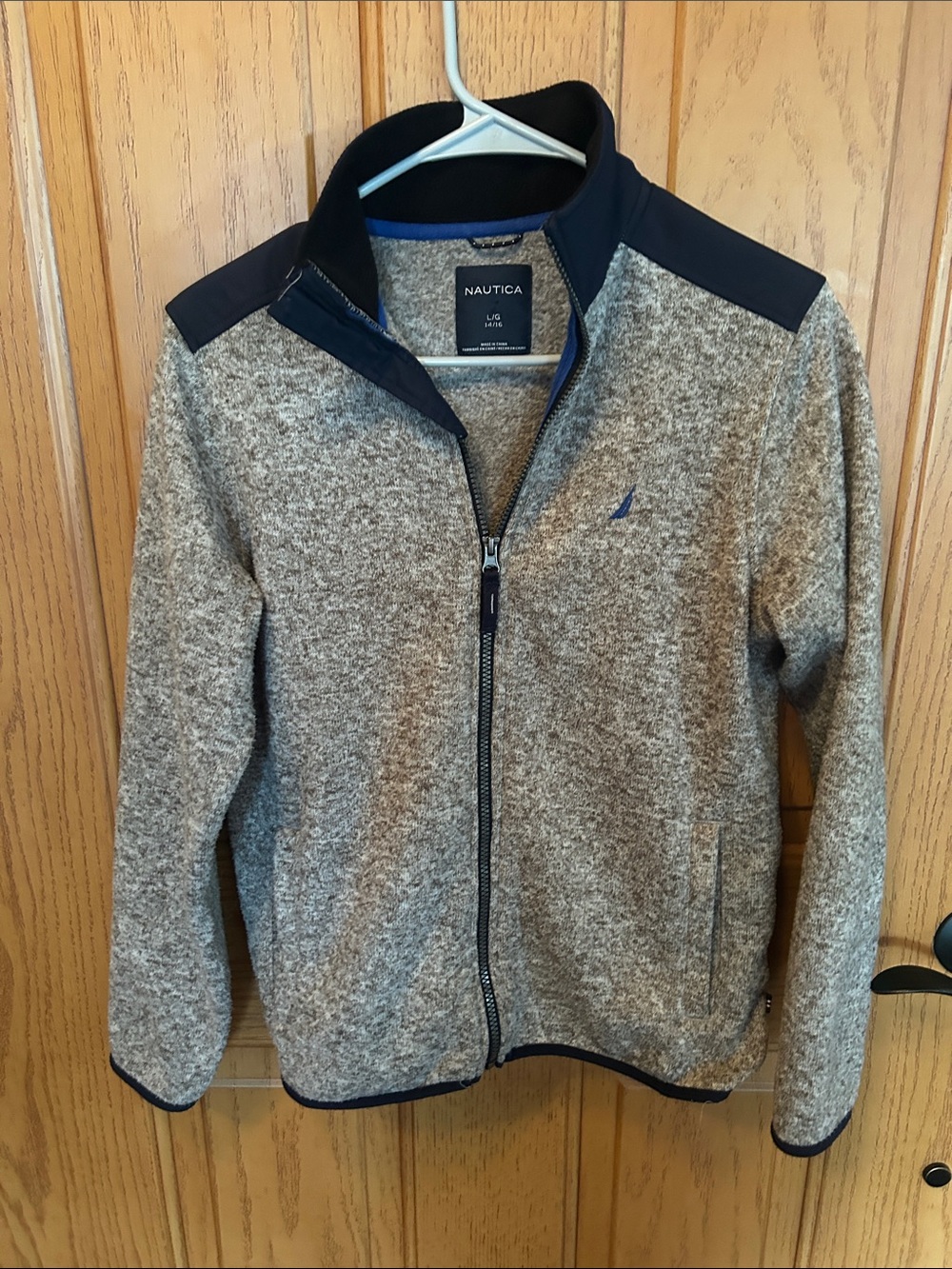 Nautica Gray Heather Lightweight Full-Zip Jacket with Navy Trim